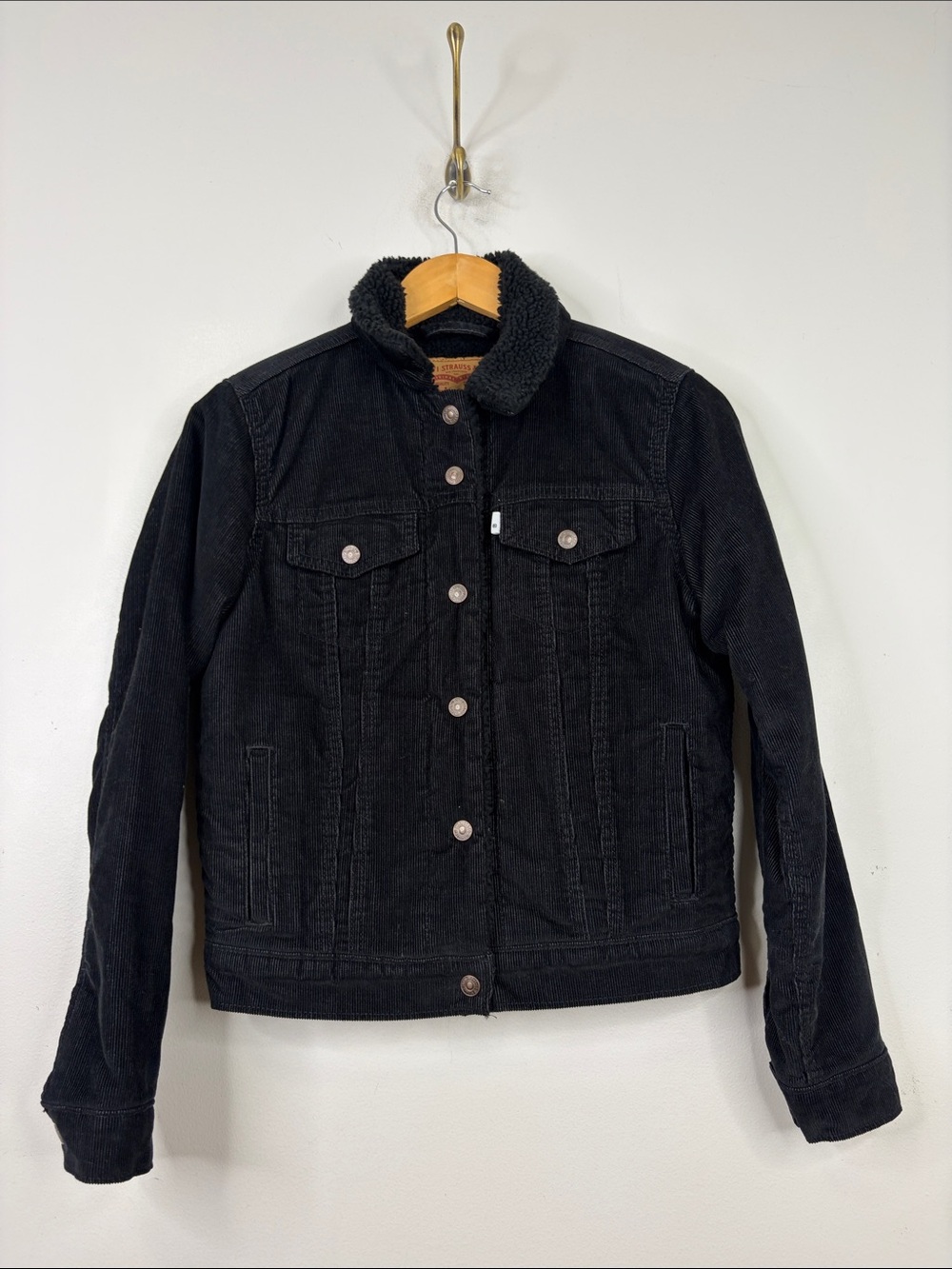 Levi's Sherpa Trucker Jacket Womens Small Black Corduroy Fleece Lined Original